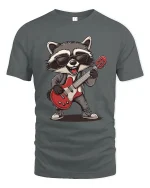 Cool Rock Raccoon Guitar Graphic T Shirt With Funny Music Vibes - gray t-shirt on white background
