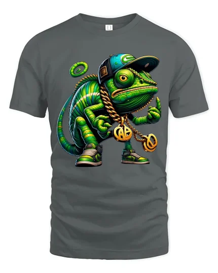 Cool Street Style Chameleon Graphic T Shirt With Urban Hip Hop Art - gray t-shirt on white background