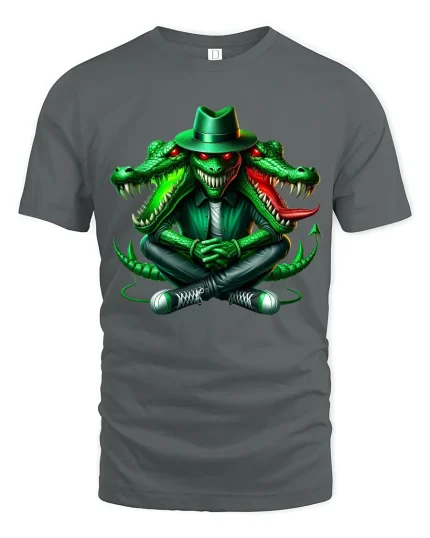 Dark Street Style Crocodile Graphic T Shirt With Bold Urban Attitude - gray t-shirt on white background