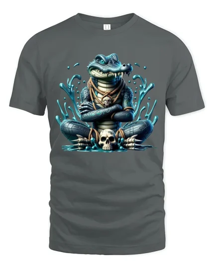 Dark Mystic Crocodile Graphic T Shirt With Fierce Tribal Energy - gray t-shirt on white background