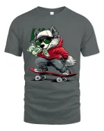 Cool Skater Wolf Graphic T Shirt With Urban Cash Attitude - gray t-shirt on white background