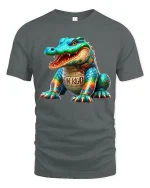 Colorful Cartoon Alligator Graphic T Shirt With Bold Street Art - gray t-shirt on white background