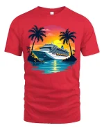 Tropical Cruise Sunset Graphic T Shirt With Relaxing Vacation Vibes - red t-shirt on white background