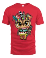 Cute Tribal Owl Graphic T Shirt With Colorful Boho Spirit - red t-shirt on white background