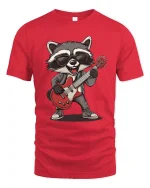 Cool Rock Raccoon Guitar Graphic T Shirt With Funny Music Vibes - red t-shirt on white background