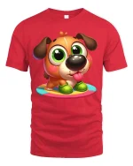 Cute Puppy Cartoon Graphic Tee With Big Eyes And Playful Charm - red t-shirt on white background