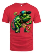 Cool Street Style Chameleon Graphic T Shirt With Urban Hip Hop Art - red t-shirt on white background