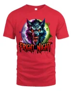 Fright Night Werewolf Graphic T Shirt With Dark Horror Style - red t-shirt on white background