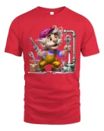 Funny Cartoon Plumber Graphic T Shirt With Handy Repair Vibes - red t-shirt on white background