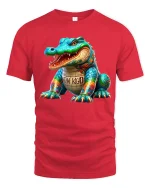 Colorful Cartoon Alligator Graphic T Shirt With Bold Street Art - red t-shirt on white background