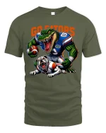 Fierce Gator Football Graphic T Shirt With Powerful Game Energy - military green t-shirt on white background