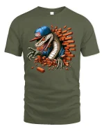 Street Style Snake Breaking Wall Graphic T Shirt With Urban Attitude - military green t-shirt on white background