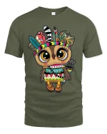 Cute Tribal Owl Graphic T Shirt With Colorful Boho Spirit - military green t-shirt on white background