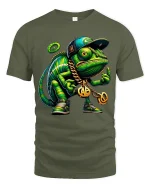 Cool Street Style Chameleon Graphic T Shirt With Urban Hip Hop Art - military green t-shirt on white background