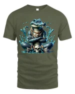 Dark Mystic Crocodile Graphic T Shirt With Fierce Tribal Energy - military green t-shirt on white background