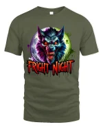 Fright Night Werewolf Graphic T Shirt With Dark Horror Style - military green t-shirt on white background