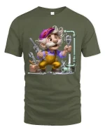 Funny Cartoon Plumber Graphic T Shirt With Handy Repair Vibes - military green t-shirt on white background
