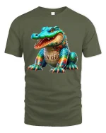 Colorful Cartoon Alligator Graphic T Shirt With Bold Street Art - military green t-shirt on white background
