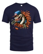 Street Style Snake Breaking Wall Graphic T Shirt With Urban Attitude - navy t-shirt on white background