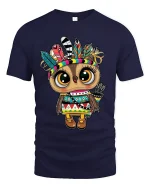 Cute Tribal Owl Graphic T Shirt With Colorful Boho Spirit - navy t-shirt on white background