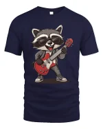 Cool Rock Raccoon Guitar Graphic T Shirt With Funny Music Vibes - navy t-shirt on white background
