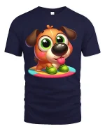 Cute Puppy Cartoon Graphic Tee With Big Eyes And Playful Charm - navy t-shirt on white background