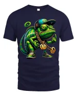 Cool Street Style Chameleon Graphic T Shirt With Urban Hip Hop Art - navy t-shirt on white background