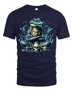 Dark Mystic Crocodile Graphic T Shirt With Fierce Tribal Energy - navy t-shirt on white background