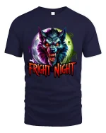 Fright Night Werewolf Graphic T Shirt With Dark Horror Style - navy t-shirt on white background