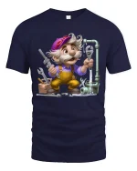 Funny Cartoon Plumber Graphic T Shirt With Handy Repair Vibes - navy t-shirt on white background