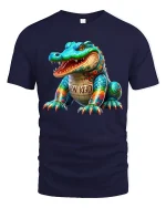 Colorful Cartoon Alligator Graphic T Shirt With Bold Street Art - navy t-shirt on white background