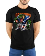Fierce Gator Football Graphic T Shirt With Powerful Game Energy - model wearing black tee with hands behind back
