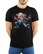 Angry Rebel Biker Grandpa Graphic T Shirt With Wild Attitude - model wearing black tee with hands behind back