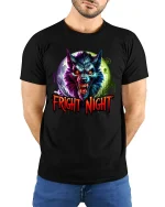 Fright Night Werewolf Graphic T Shirt With Dark Horror Style - model wearing black tee with hands behind back