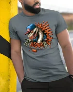 Street Style Snake Breaking Wall Graphic T Shirt With Urban Attitude - model wearing grey tee, leaning on column