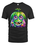 Funny Cute Colorful Monster Face Cartoon Graphic Tee Tshirt - black t-shirt on white background