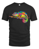 Colorful Chameleon Art Graphic Vibrant Nature Tee Tshirt - black t-shirt on white background