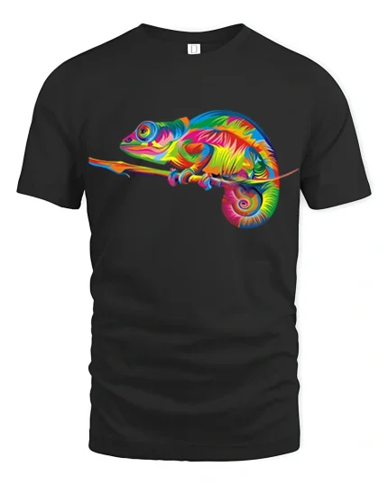 Colorful Chameleon Art Graphic Vibrant Nature Tee Tshirt - black t-shirt on white background