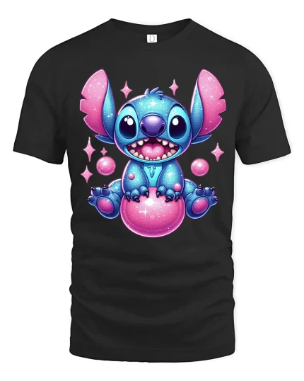 Cute Galaxy Alien Cartoon Character Graphic Tee Tshirt - black t-shirt on white background