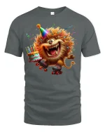 Funny Party Lion On Roller Skates Birthday Graphic Tee Tshirt - gray t-shirt on white background