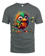 Funny Colorful Bird Tangled In Christmas Lights Graphic Tee Tshirt - gray t-shirt on white background