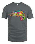 Colorful Chameleon Art Graphic Vibrant Nature Tee Tshirt - gray t-shirt on white background