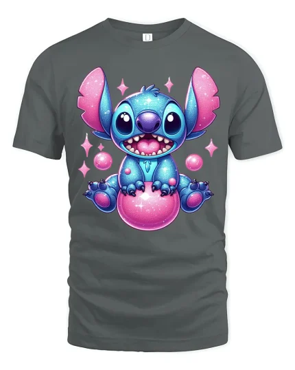 Cute Galaxy Alien Cartoon Character Graphic Tee Tshirt - gray t-shirt on white background
