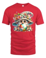 Cute Beach Gnome Holding Colorful Ball Summer Graphic Tee Tshirt - red t-shirt on white background