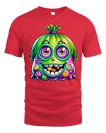 Funny Cute Colorful Monster Face Cartoon Graphic Tee Tshirt - red t-shirt on white background