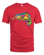 Colorful Chameleon Art Graphic Vibrant Nature Tee Tshirt - red t-shirt on white background