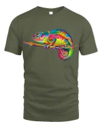 Colorful Chameleon Art Graphic Vibrant Nature Tee Tshirt - military green t-shirt on white background