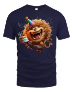 Funny Party Lion On Roller Skates Birthday Graphic Tee Tshirt - navy t-shirt on white background
