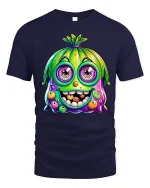 Funny Cute Colorful Monster Face Cartoon Graphic Tee Tshirt - navy t-shirt on white background