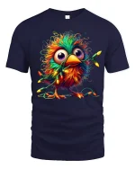 Funny Colorful Bird Tangled In Christmas Lights Graphic Tee Tshirt - navy t-shirt on white background
